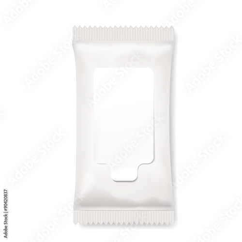 White wet wipes package with flap isolated on white background