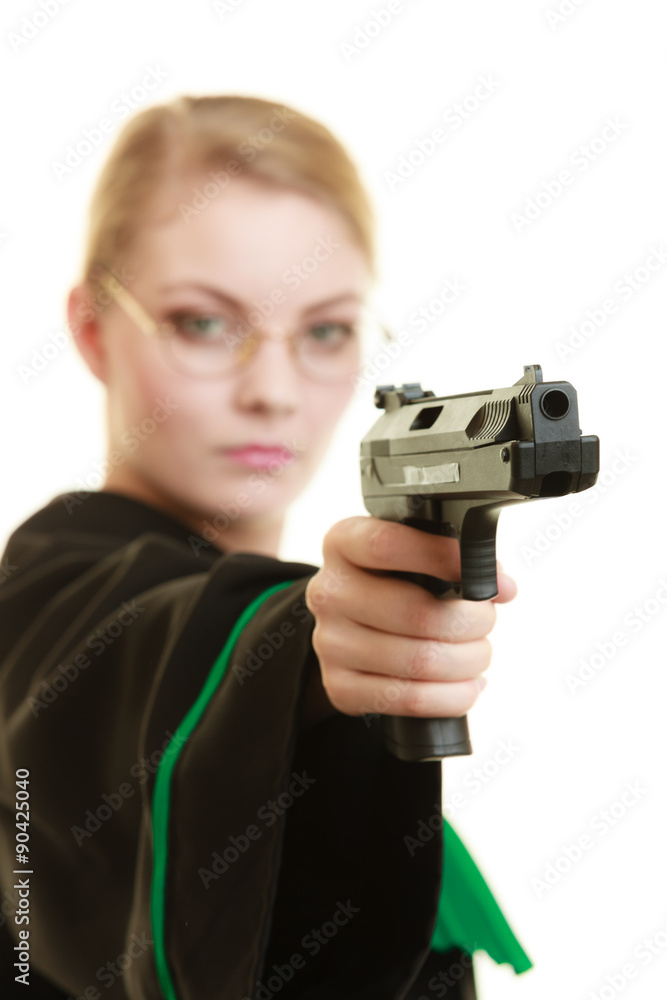 woman lawyer with weapon gun. Crime woman lawyer with weapon gun. Crime