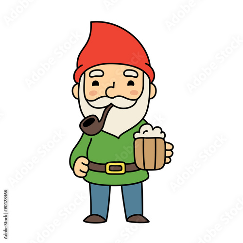 Cute cartoon gnome with beer
