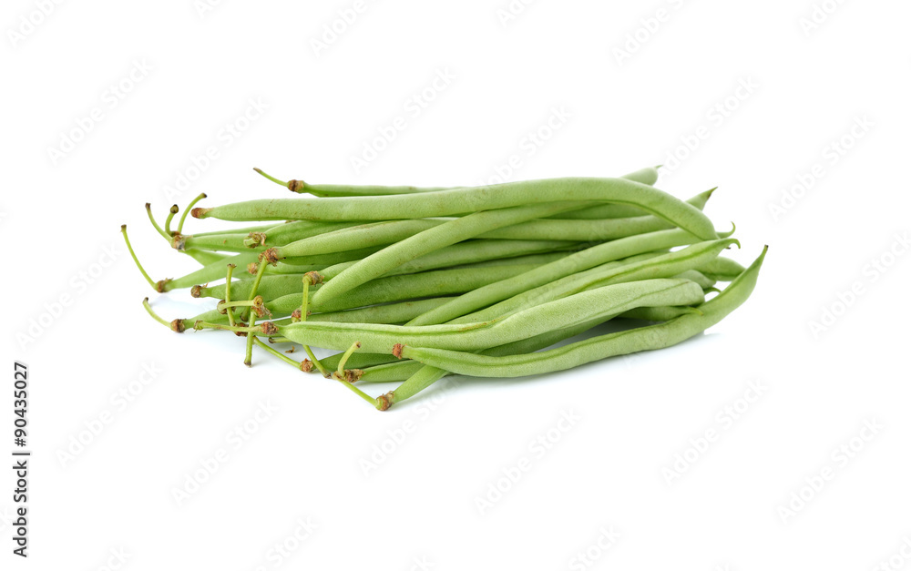 stack of fresh needle beans on white background