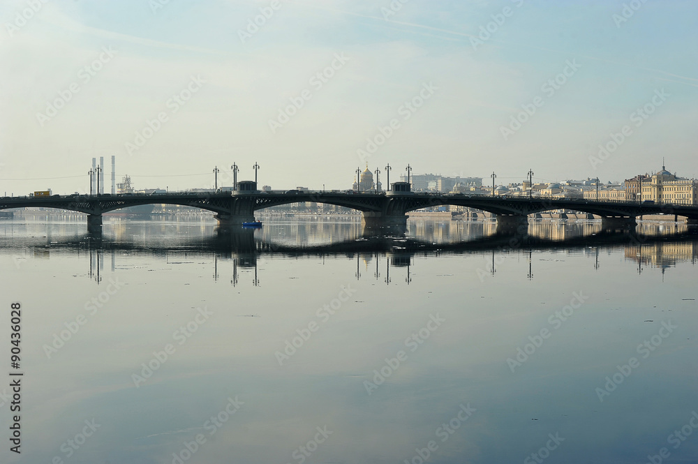 view of the Neva and Blagoveshchensky bridge in St. Petersburg,