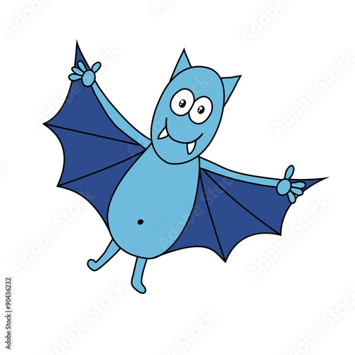 Funny cartoon bat isolated on white background