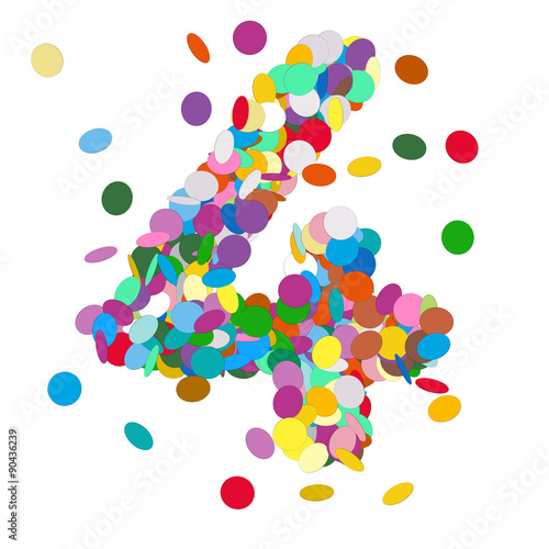 Abstract Colorful Vector Confetti Number Four - 4 - Abstrakte Konfetti Zahl Vier