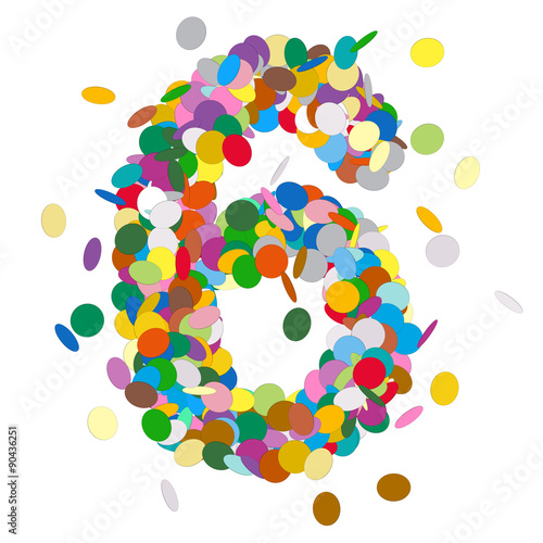 Abstract Colorful Vector Confetti Number Six - 6 - Abstrakte Konfetti Zahl Sechs