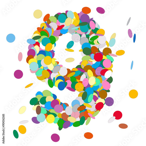 Abstract Colorful Vector Confetti Number Nine - 9 - Abstrakte Konfetti Zahl Neun