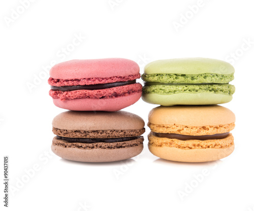 French sweet delicacy macaroons isolated on white background