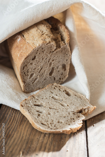 rustic bread wrapped in a linen cloth