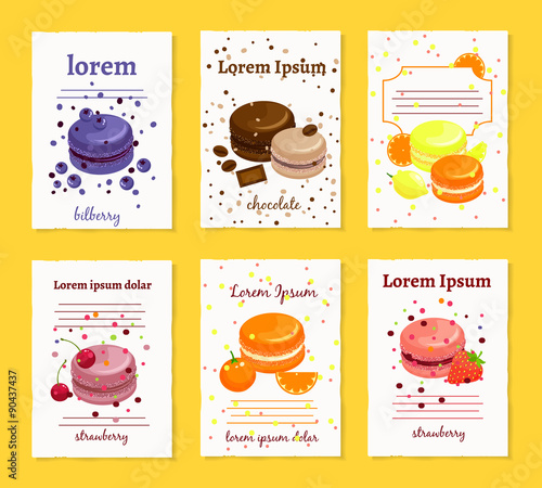 French sweet delicacy macaroons recipe cards templates