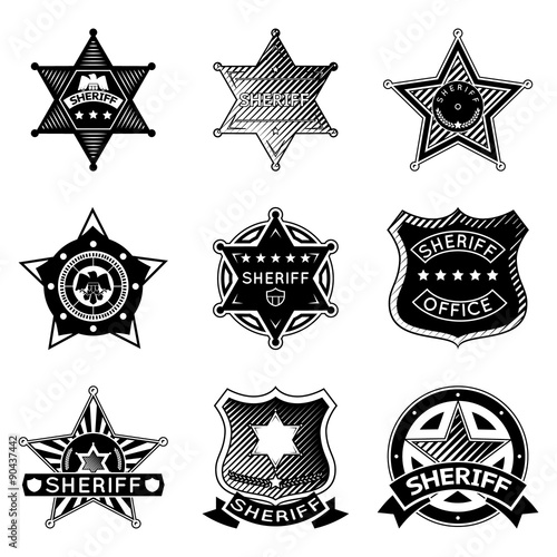 Set of vector sheriff or marshal badges and stars