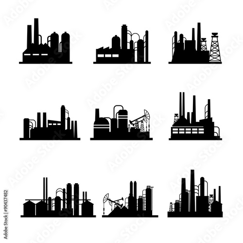 Oil refinery and oil processing plant icons