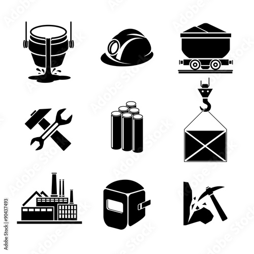 Heavy industry or metallurgy icons set