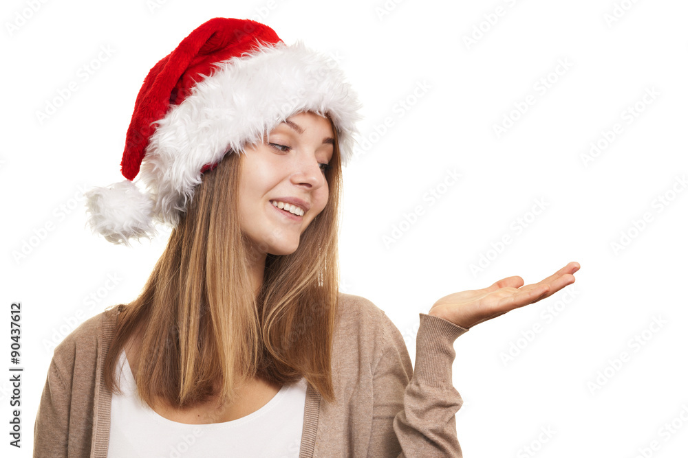 Christmas smiling girl, young woman in santa hat Christmas smiling girl, young woman in santa hat