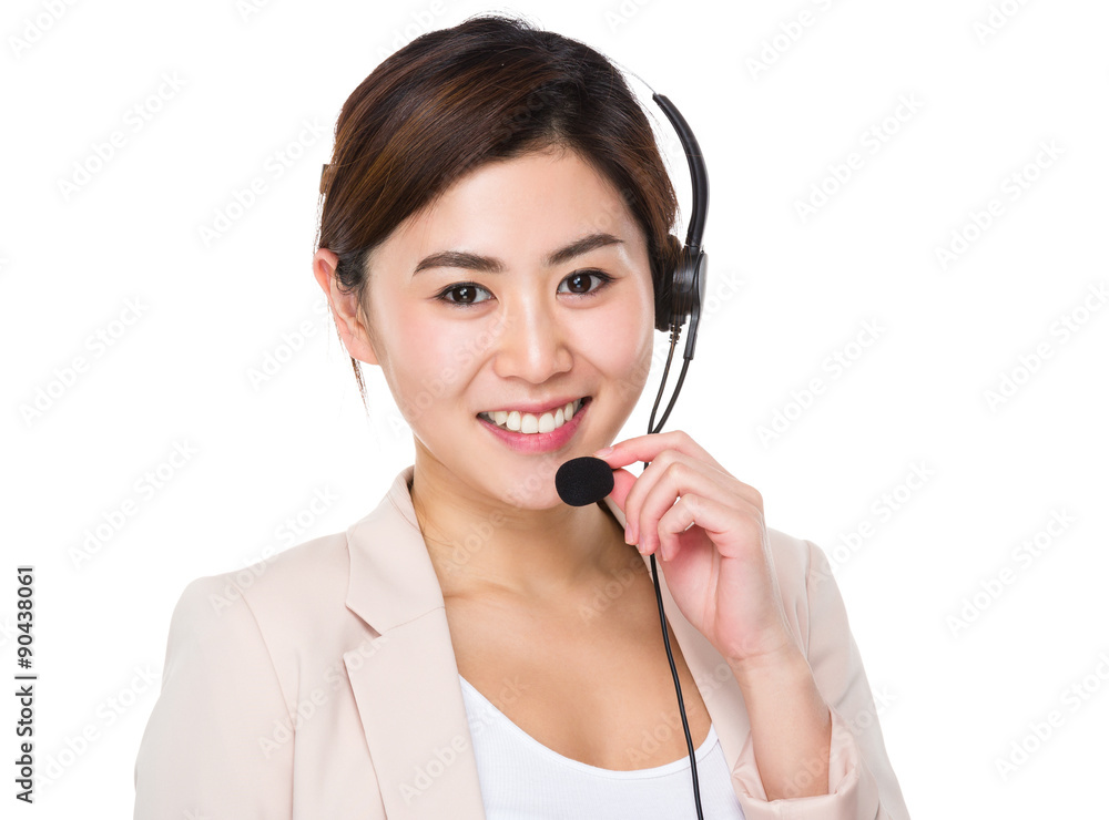 Call center agent with hand hold a microphone Call center agent with hand hold a microphone