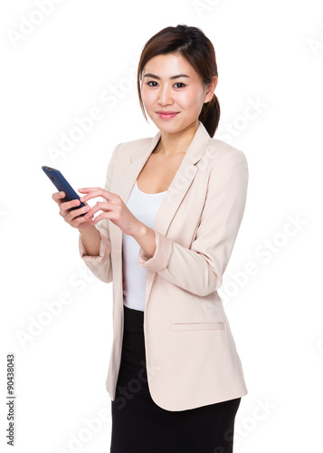 Businesswoman hold with mobile phone © leungchopan