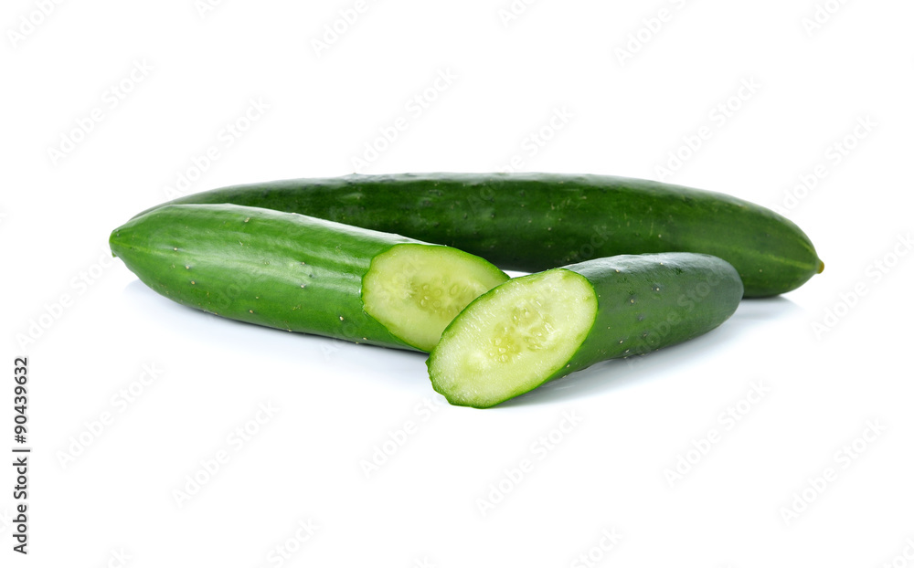 whole and cut Japanese Cucumber on white background whole and cut Japanese Cucumber on white background