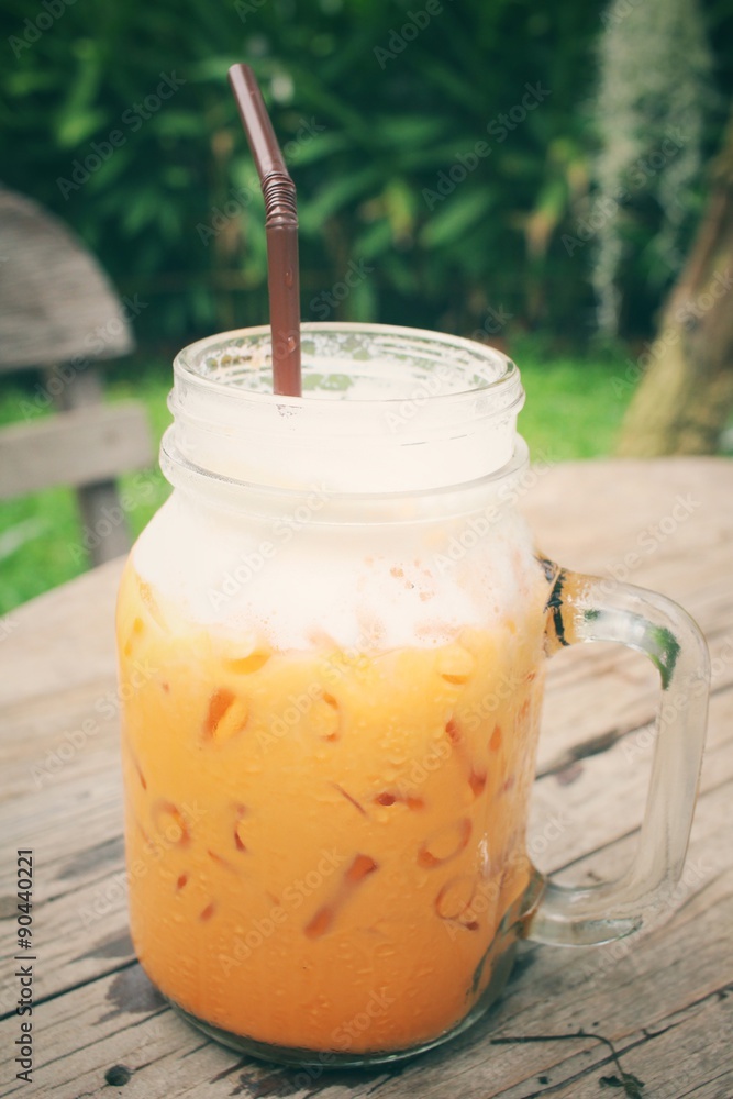 Ice oolong tea and milk on a jar Ice oolong tea and milk on a jar