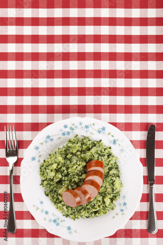 Dutch food: kale with smoked sausage or 'Boerenkool met worst' photo