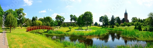 Bridge over pond in Viesintos village Anyksciai district