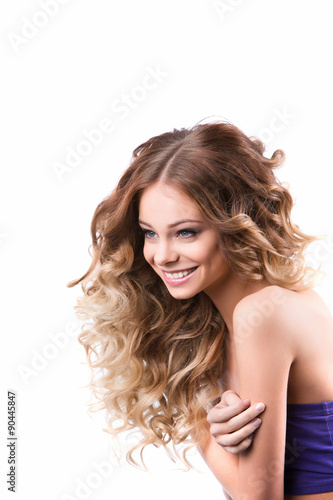 Portrait smiling woman. Hair and make-up.