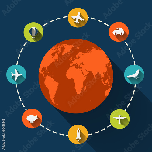 Paper clipped sticker: globe. transport Set