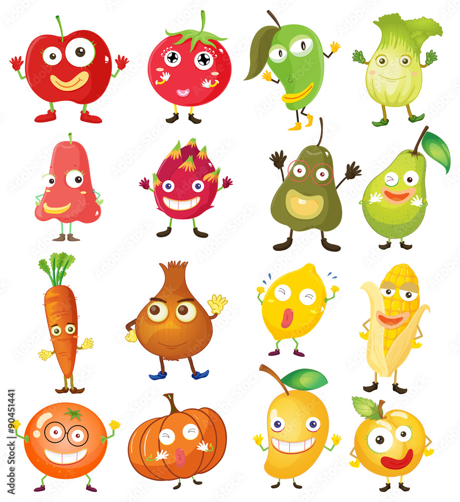 Fruit and vegetables with face Fruit and vegetables with face