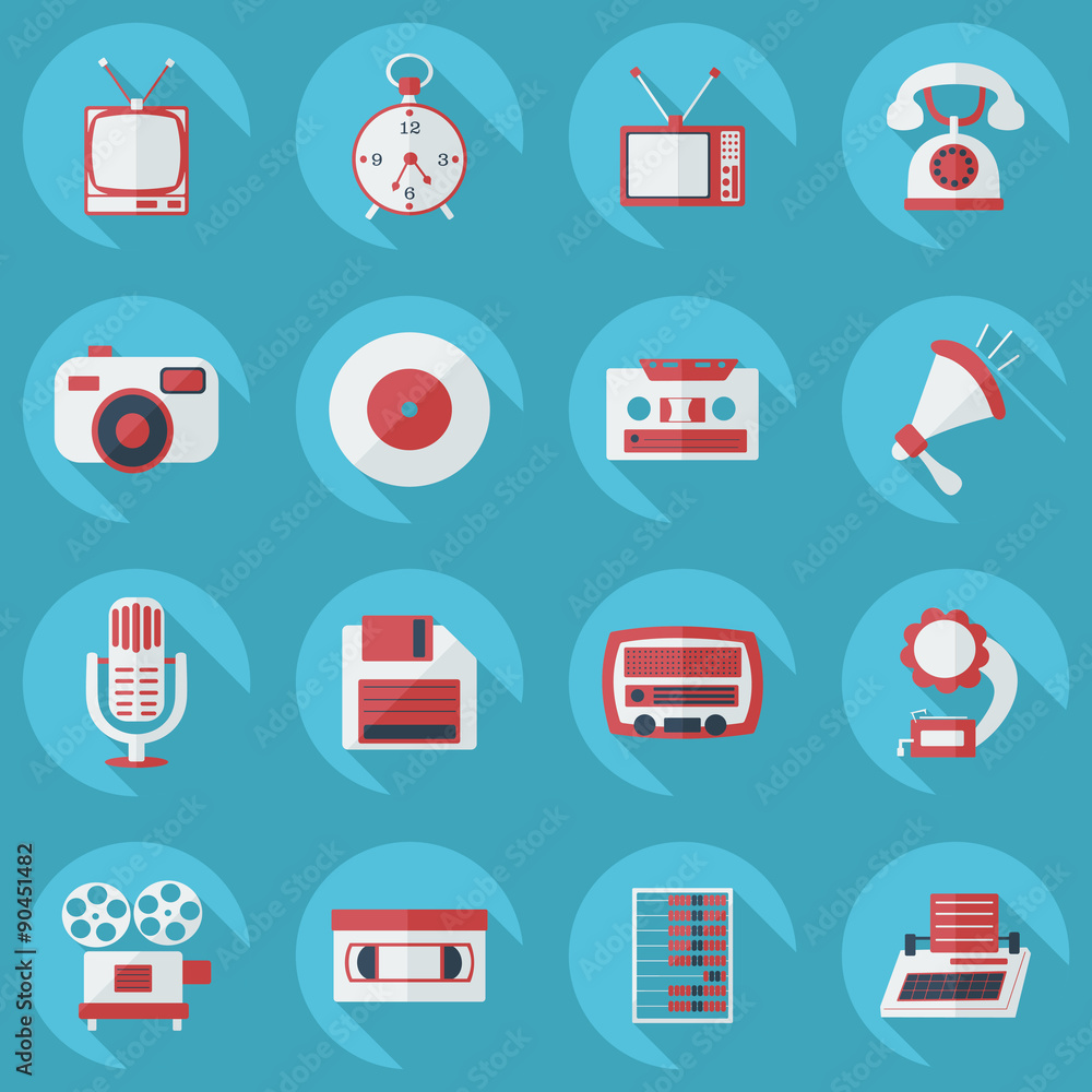 Flat concept, set modern design with shadow retro technology Flat concept, set modern design with shadow retro technology