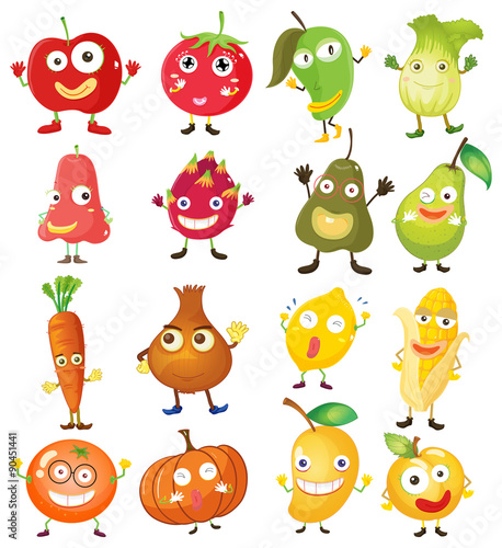 Fruit and vegetables with face