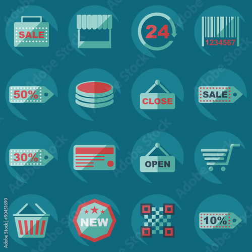 Flat concept, set modern design with shadow marketing sales