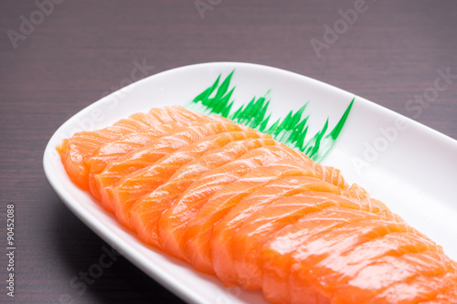 Salmon sashimi with wood texture 1