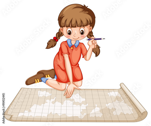 Girl plotting on map