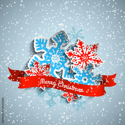 Abstract Christmas theme, colorful stylized snowflakes on gray