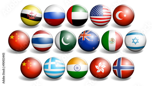 Different country flags on round ball