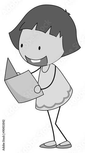 Girl reading in black and white
