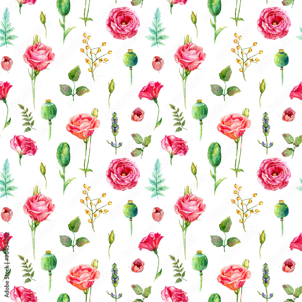 Seamless pattern of watercolor roses. Illustration of flowers. Vintage. Can be used for gift wrapping paper.