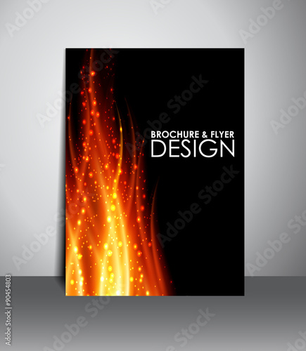 Flyer or brochure design with fire flames background.