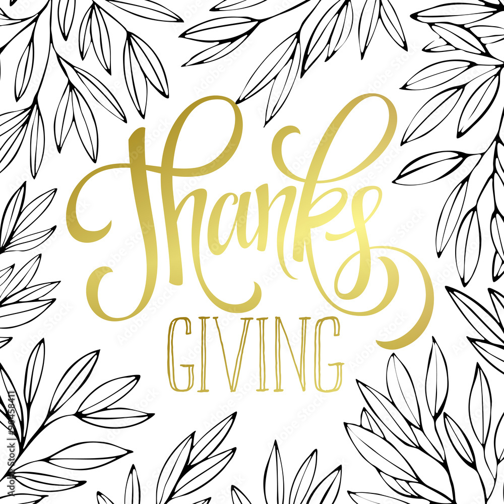 Thanksgiving - gold glittering lettering design. Vector illustration
