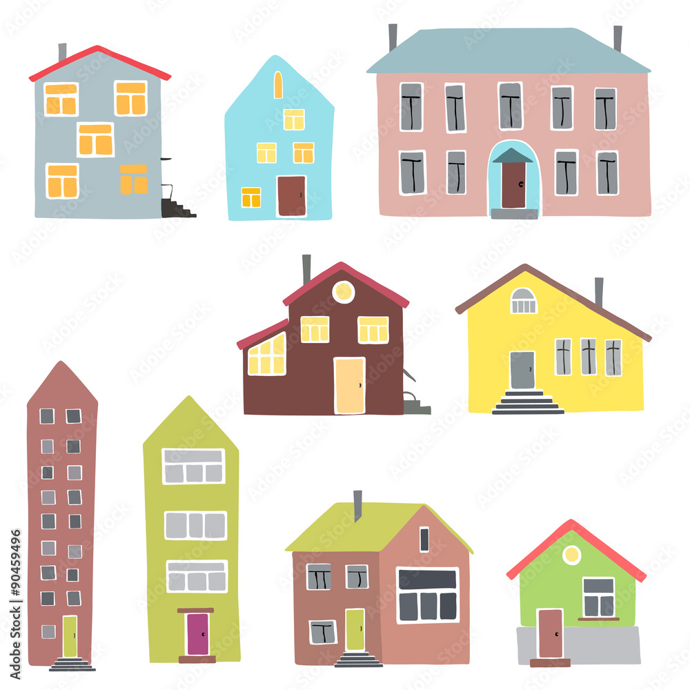Different houses on a white background