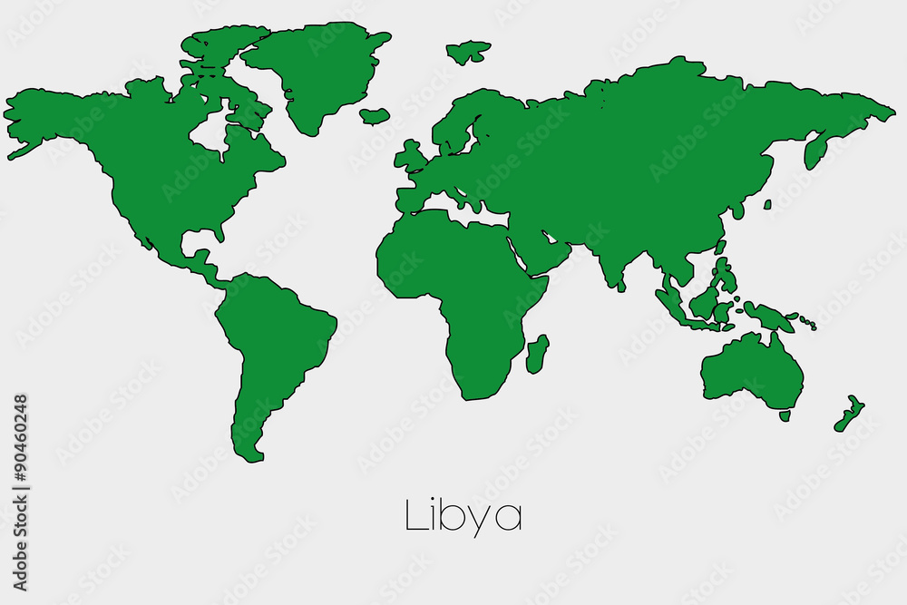 Obraz premium Flag Illustration inside the shape of a world map of the country