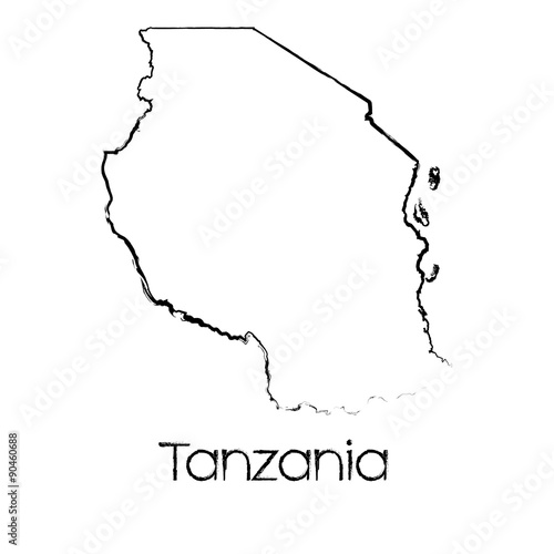 Scribbled Shape of the Country of Tanzania