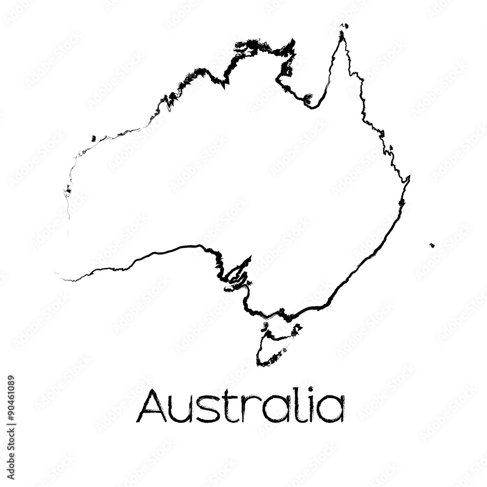 Scribbled Shape of the Country of Australia