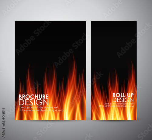 Fire flames background. Brochure business design template or roll up. 