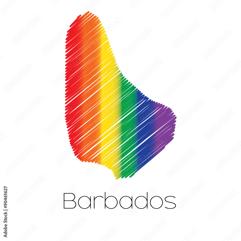 LGBT Coloured Scribbled Shape of the Country of Barbados