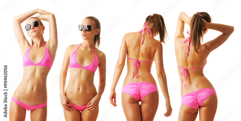 Sexy tan woman in bikini collection - obrazy, fototapety, plakaty 