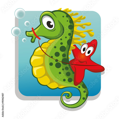 Funny starfish on the seahorse
