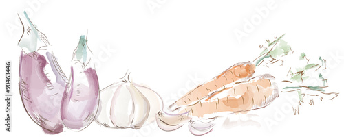  Vegetables. Garlic, aubergines and carrots