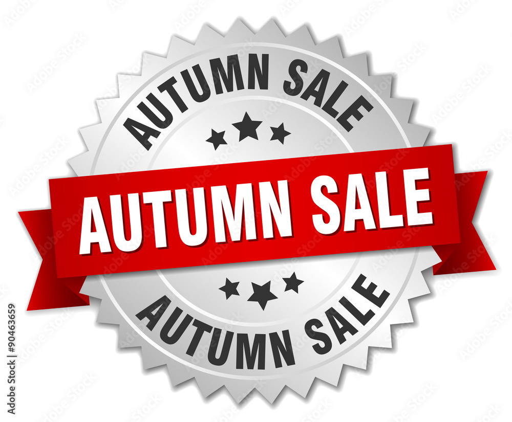 autumn sale 3d silver badge with red ribbon autumn sale 3d silver badge with red ribbon
