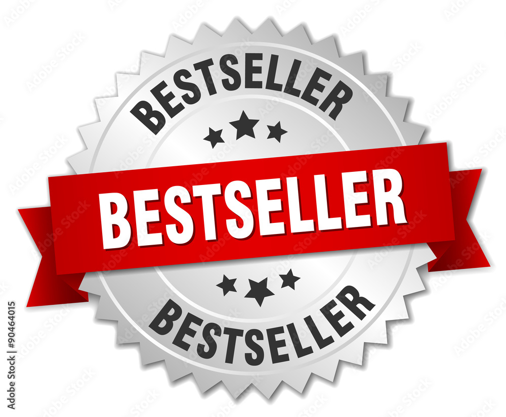 bestseller 3d silver badge with red ribbon bestseller 3d silver badge with red ribbon