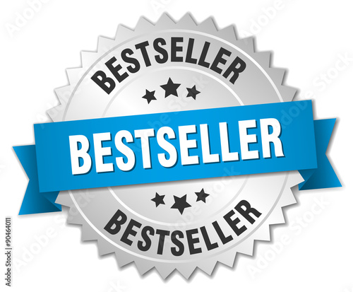 bestseller 3d silver badge with blue ribbon