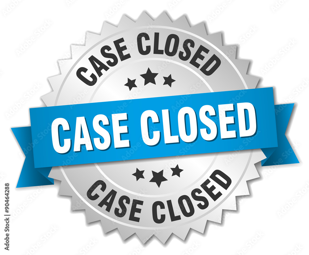case closed 3d silver badge with blue ribbon case closed 3d silver badge with blue ribbon