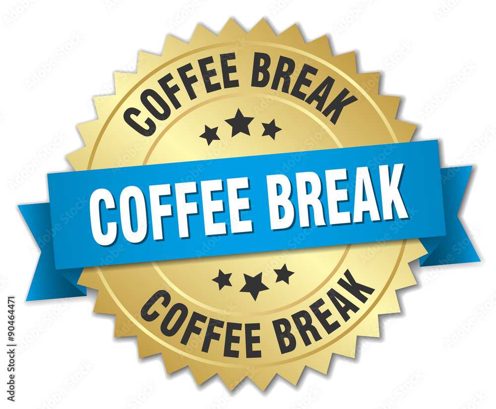 coffee break 3d gold badge with blue ribbon coffee break 3d gold badge with blue ribbon
